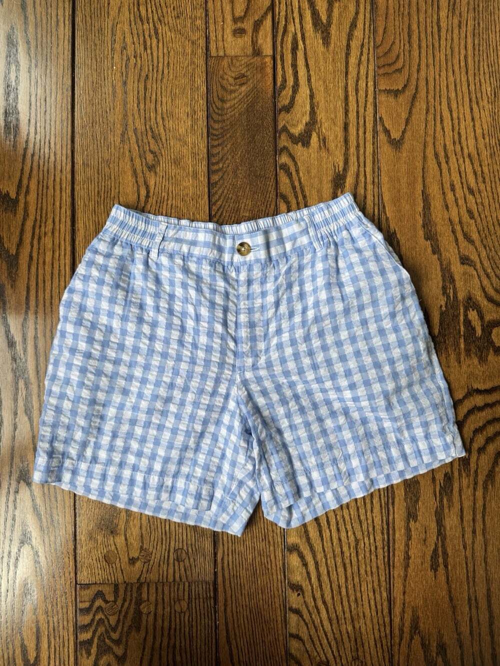 Southern Proper Men’s Blue Gingham Shorts, Size Large
